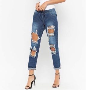 Forever 21 Extremely Distressed Denim Jogger